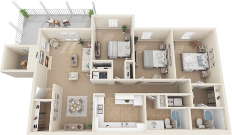 this is a 3d floor plan of a 824 square foot 1 bedroom apartment at the